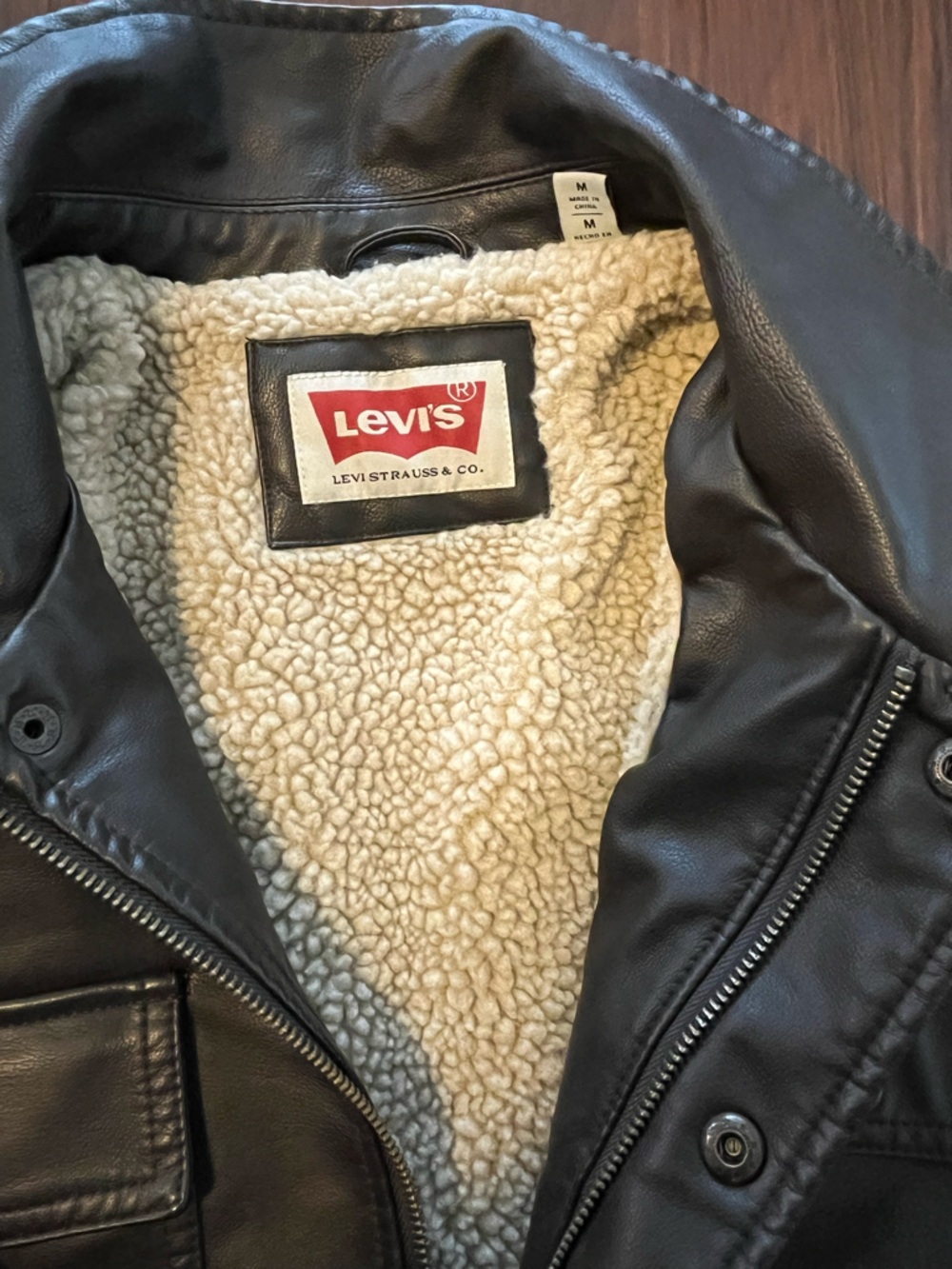 Levi's Brown Leather Bomber Jacket with Snap Pockets (like new, never worn) - Picture 2 of 3